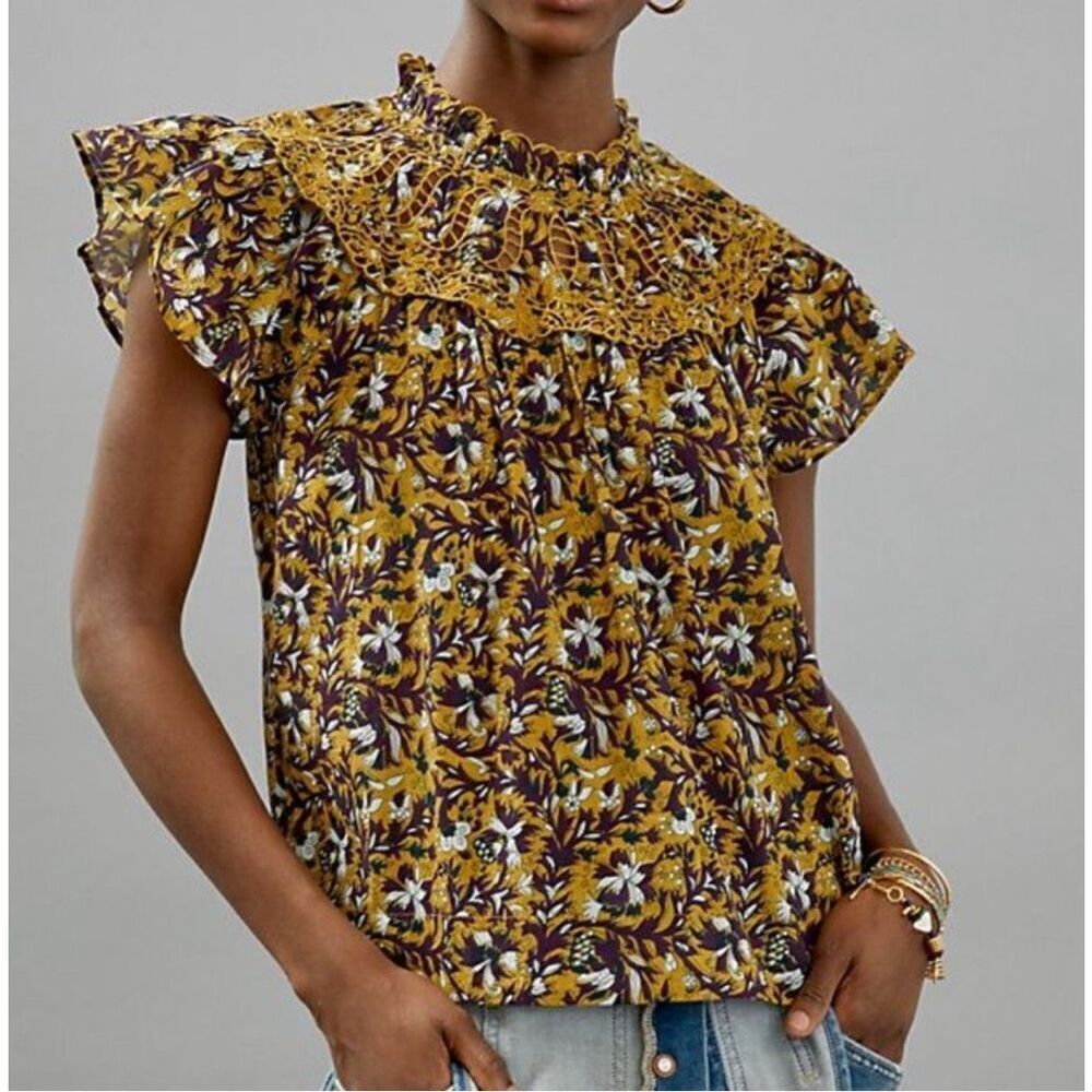 NWOT Anthropologie x Othilia Federica Ruffled Blouse, XL $168 A35